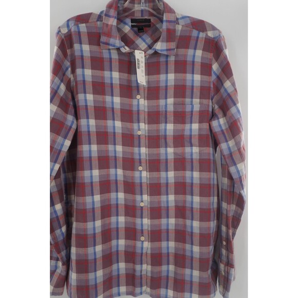 J.Crew Women Boy Fit Plaid Flannel Button Up Shirt Purple Blue & Red Check Sz 12 - Picture 2 of 10